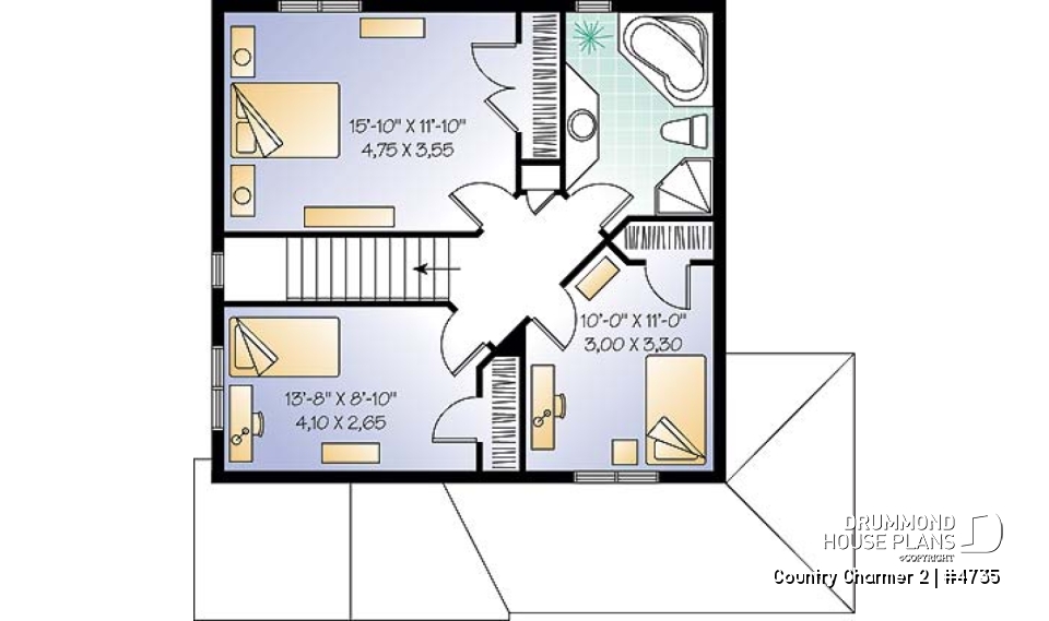 2nd level - 3 bedroom country cottage house plan with great storage and budget friendly construction - Country Charmer 2