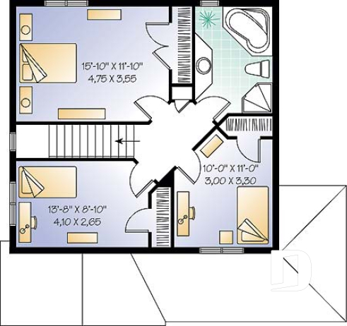 2nd level - 3 bedroom country cottage house plan with great storage and budget friendly construction - Country Charmer 2