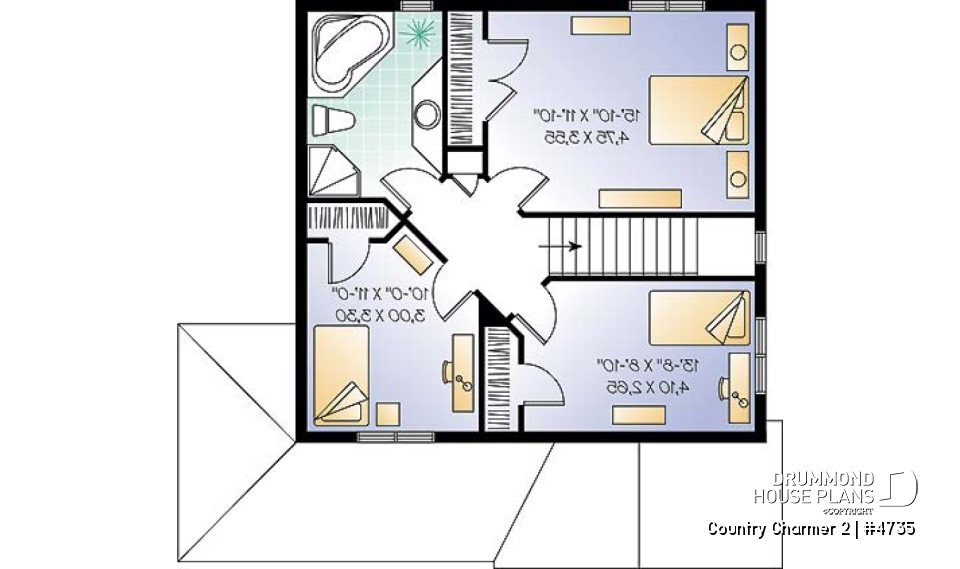 2nd level - 3 bedroom country cottage house plan with great storage and budget friendly construction - Country Charmer 2