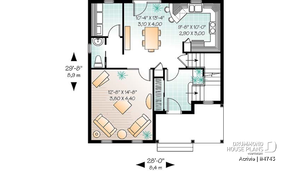 1st level - Budget friendly 2-storey house plan with 3 bedrooms, landry room on main and full unfinished basement - Acrivie