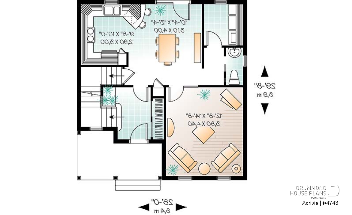 1st level - Budget friendly 2-storey house plan with 3 bedrooms, landry room on main and full unfinished basement - Acrivie