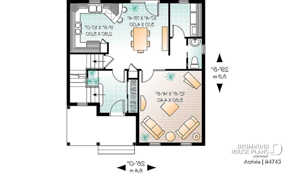 1st level - Budget friendly 2-storey house plan with 3 bedrooms, landry room on main and full unfinished basement - Acrivie