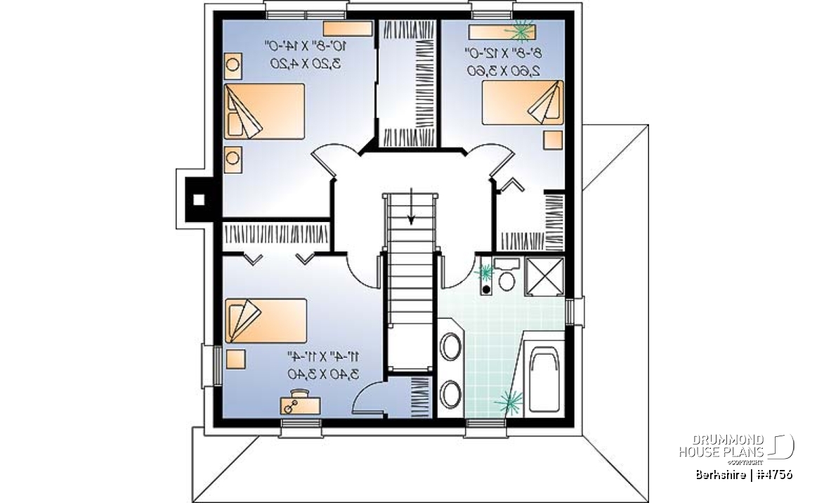 2nd level - Colonial small cottage house plan, open floor plan, kitchen island, main floor laundry, nice family bathroom - Berkshire