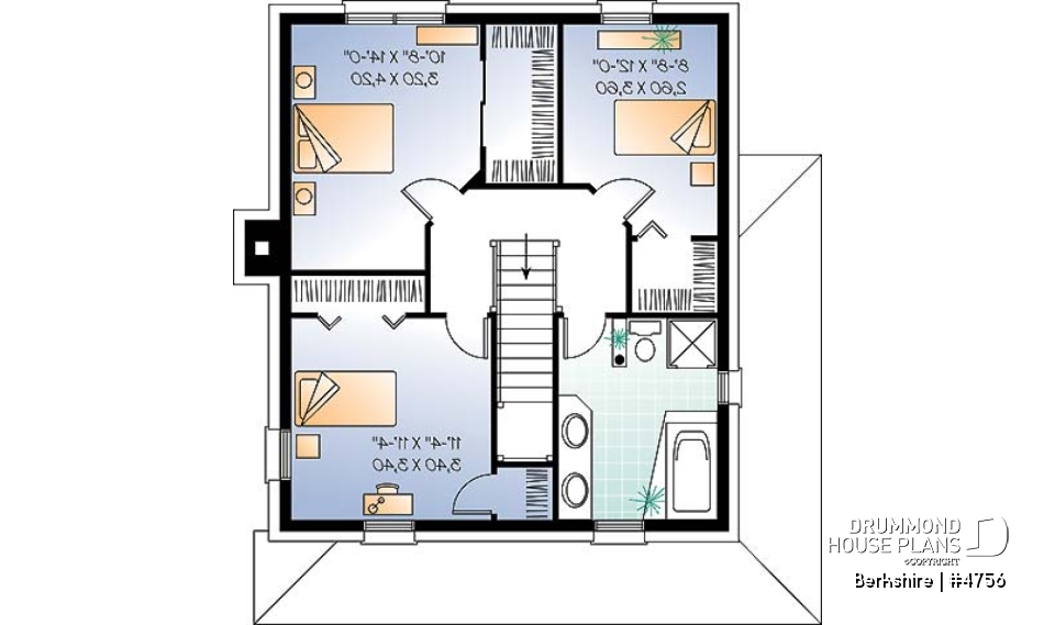 2nd level - Colonial small cottage house plan, open floor plan, kitchen island, main floor laundry, nice family bathroom - Berkshire