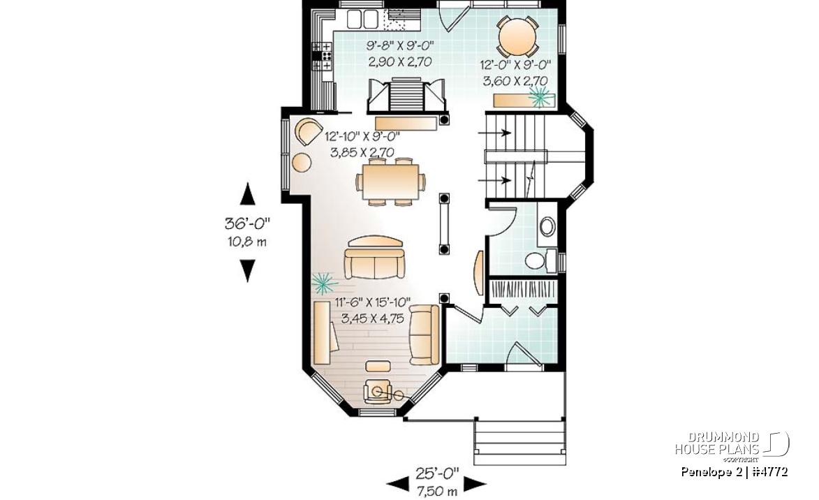 1st level - Victorian inspired 2 storey-house plan with 3 bedrooms - Penelope 2