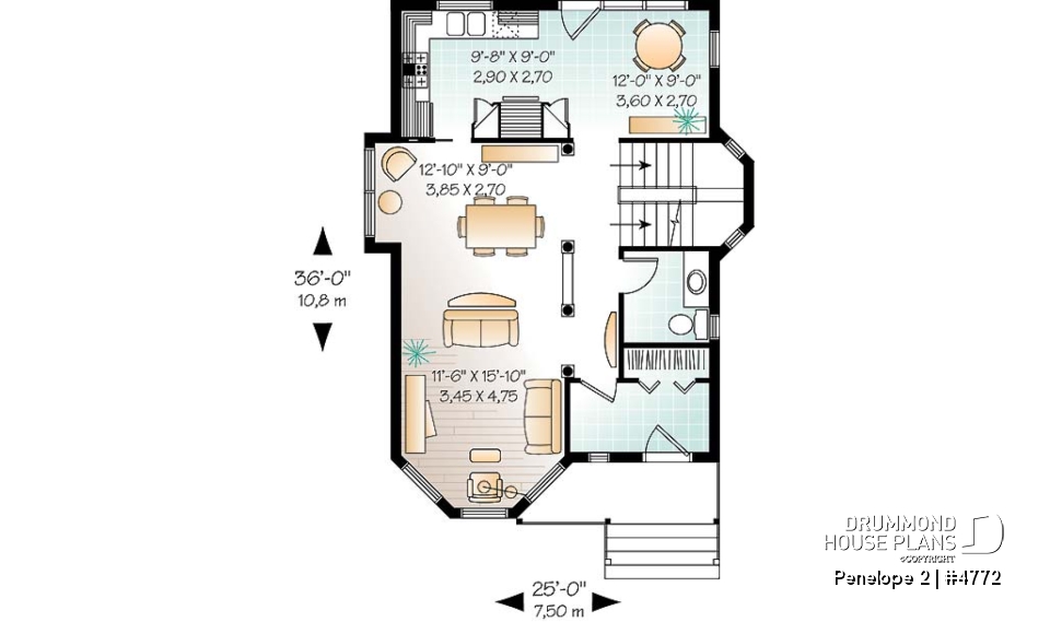 1st level - Victorian inspired 2 storey-house plan with 3 bedrooms - Penelope 2