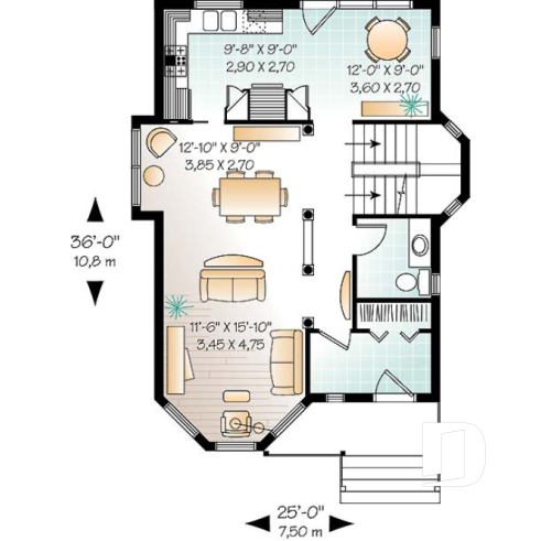 1st level - Victorian inspired 2 storey-house plan with 3 bedrooms - Penelope 2