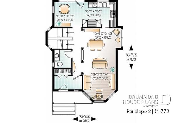 1st level - Victorian inspired 2 storey-house plan with 3 bedrooms - Penelope 2