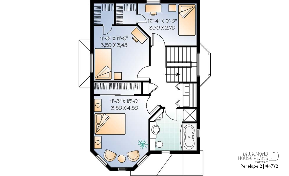 2nd level - Victorian inspired 2 storey-house plan with 3 bedrooms - Penelope 2