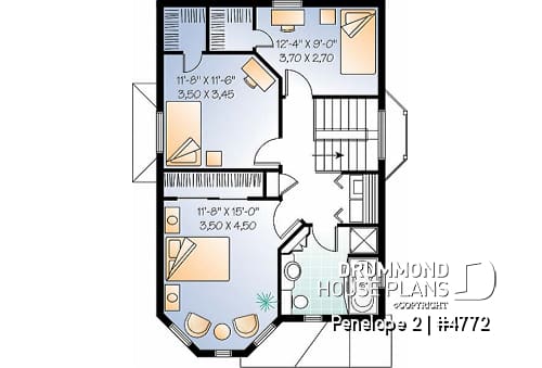 2nd level - Victorian inspired 2 storey-house plan with 3 bedrooms - Penelope 2