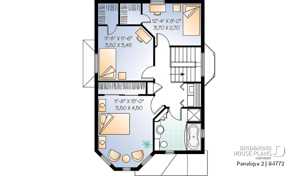 2nd level - Victorian inspired 2 storey-house plan with 3 bedrooms - Penelope 2