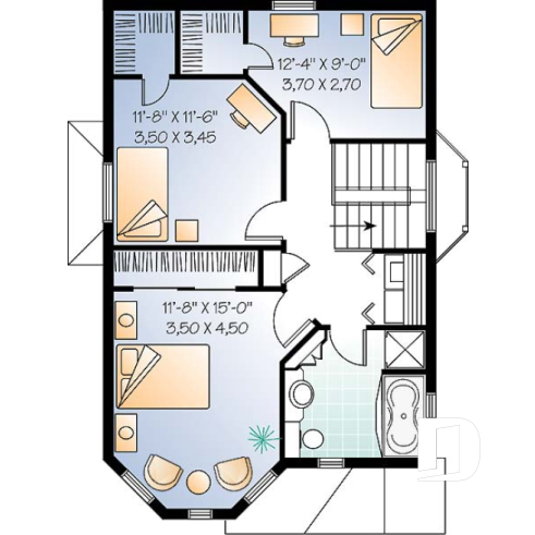2nd level - Victorian inspired 2 storey-house plan with 3 bedrooms - Penelope 2