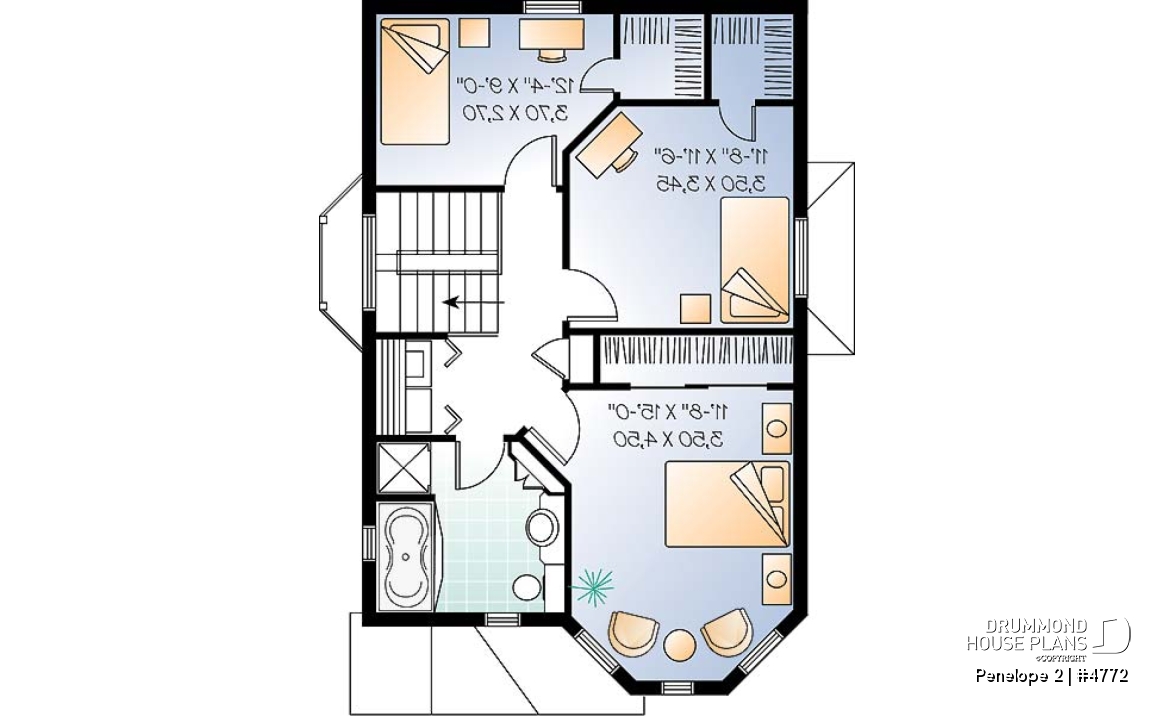 2nd level - Victorian inspired 2 storey-house plan with 3 bedrooms - Penelope 2