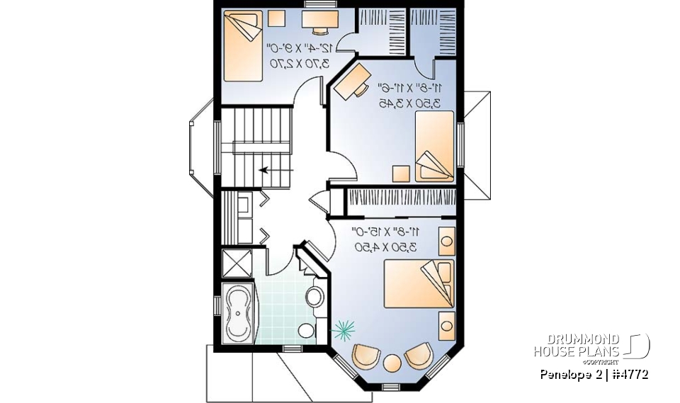 2nd level - Victorian inspired 2 storey-house plan with 3 bedrooms - Penelope 2