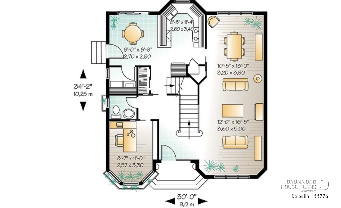 1st level - Victorian house plan with 4 bedrooms, home office, pantry, breakfast nook, garage version available! - Celestin