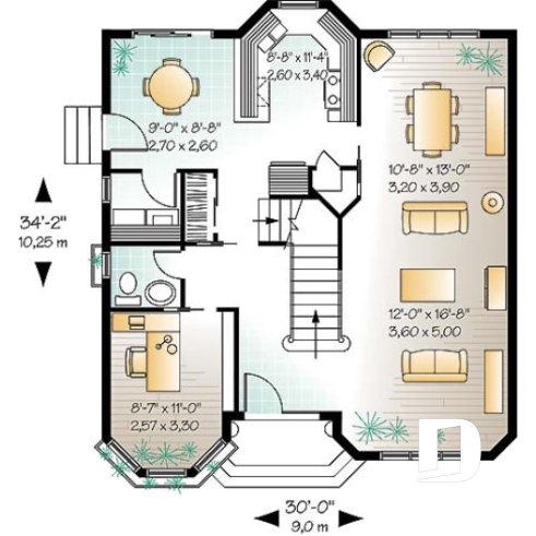 1st level - Victorian house plan with 4 bedrooms, home office, pantry, breakfast nook, garage version available! - Celestin