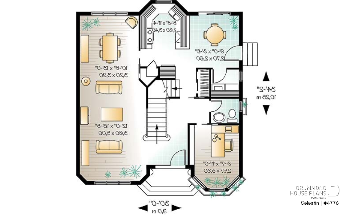 1st level - Victorian house plan with 4 bedrooms, home office, pantry, breakfast nook, garage version available! - Celestin