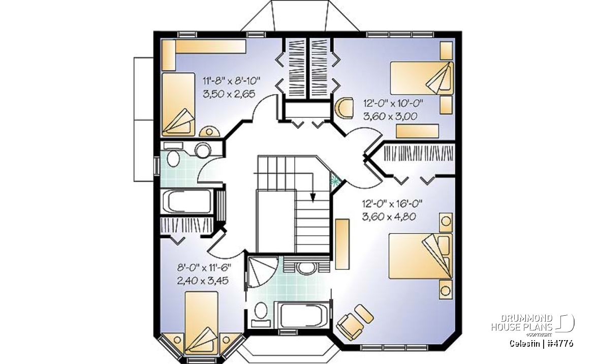 2nd level - Victorian house plan with 4 bedrooms, home office, pantry, breakfast nook, garage version available! - Celestin