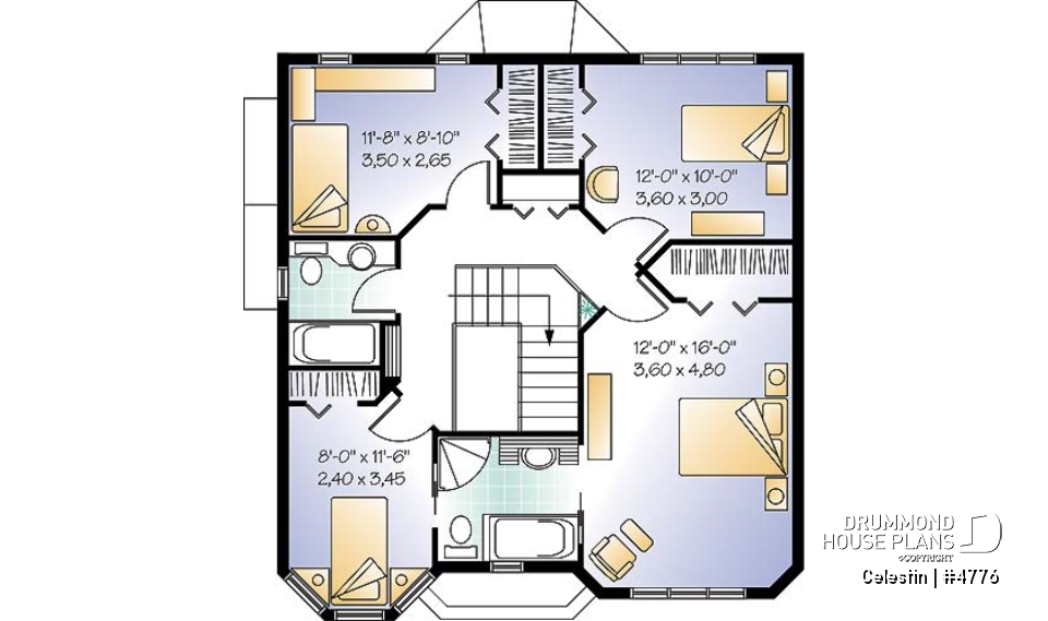 2nd level - Victorian house plan with 4 bedrooms, home office, pantry, breakfast nook, garage version available! - Celestin