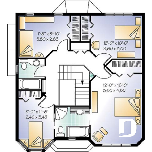 2nd level - Victorian house plan with 4 bedrooms, home office, pantry, breakfast nook, garage version available! - Celestin