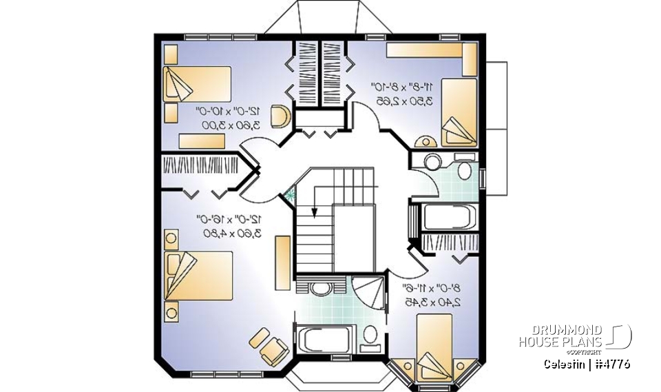 2nd level - Victorian house plan with 4 bedrooms, home office, pantry, breakfast nook, garage version available! - Celestin