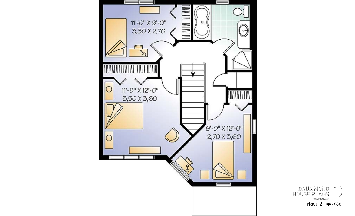 2nd level - 2-storey house plan with 3 bedrooms, budget friendly home, open floor plan concept - Nauli 2