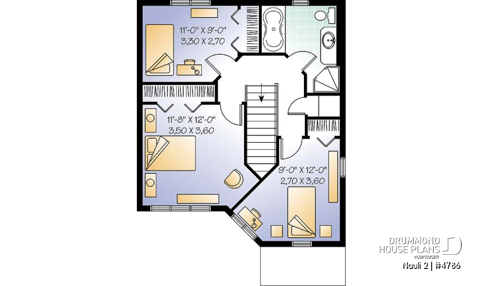2nd level - 2-storey house plan with 3 bedrooms, budget friendly home, open floor plan concept - Nauli 2
