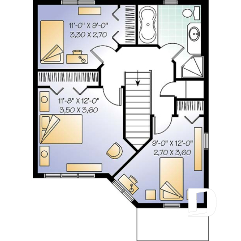 2nd level - 2-storey house plan with 3 bedrooms, budget friendly home, open floor plan concept - Nauli 2