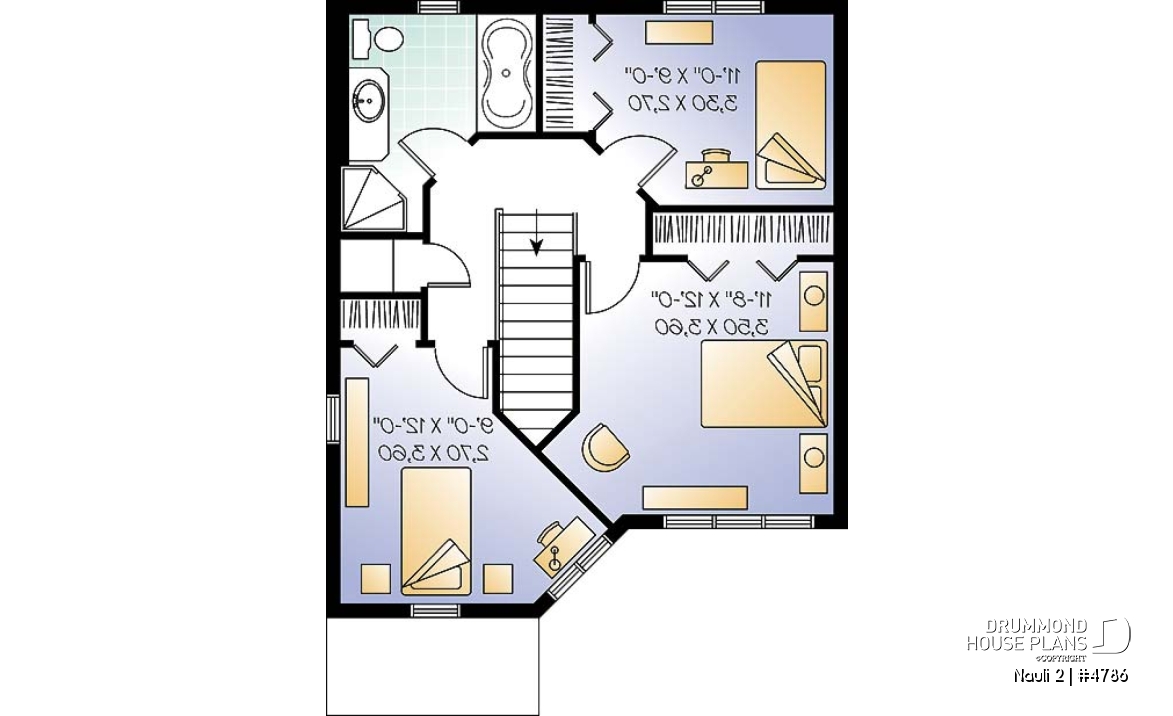 2nd level - 2-storey house plan with 3 bedrooms, budget friendly home, open floor plan concept - Nauli 2