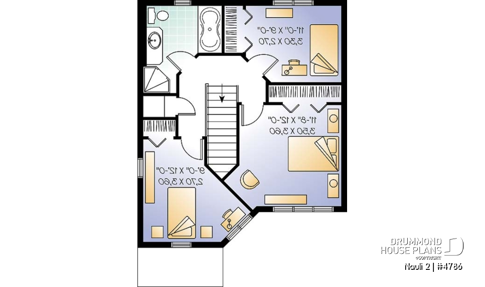 2nd level - 2-storey house plan with 3 bedrooms, budget friendly home, open floor plan concept - Nauli 2