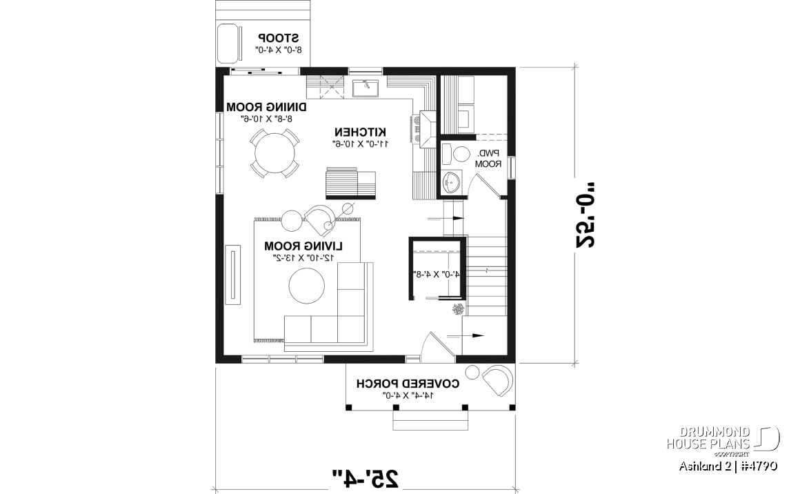 1st level - Small 2 story house plan with 3 to 4 bedrooms, laundry room on main floor, optional finished basement ($) - Ashland 2