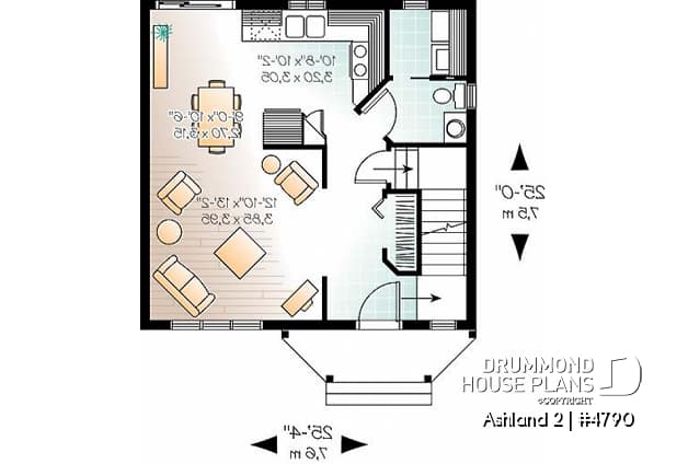1st level - Small 2 story house plan with 3 bedrooms, and laundry room on main floor - Ashland 2