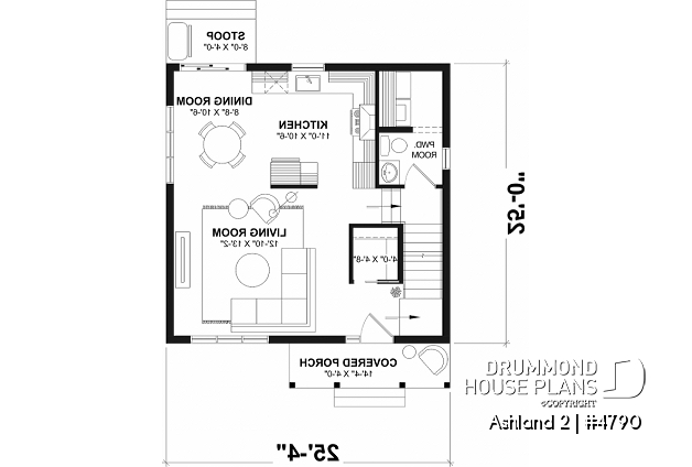 1st level - Small 2 story house plan with 3 bedrooms, and laundry room on main floor - Ashland 2