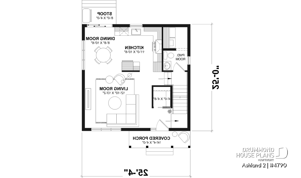 1st level - Small 2 story house plan with 3 to 4 bedrooms, laundry room on main floor, optional finished basement ($) - Ashland 2