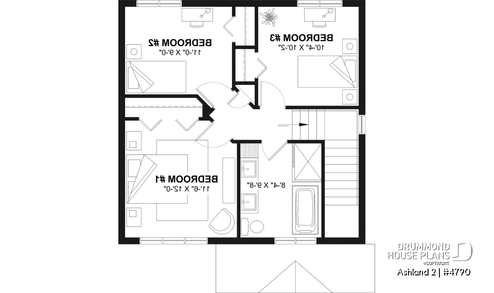 2nd level - Small 2 story house plan with 3 to 4 bedrooms, laundry room on main floor, optional finished basement ($) - Ashland 2