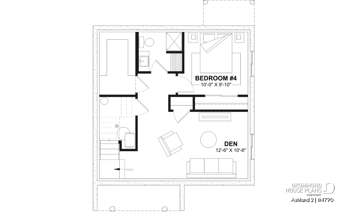 Finished basement (Optional $) - Small 2 story house plan with 3 to 4 bedrooms, laundry room on main floor, optional finished basement ($) - Ashland 2