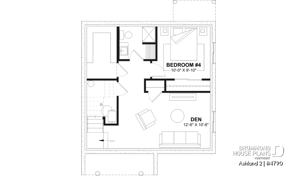 Finished basement (Optional $) - Small 2 story house plan with 3 to 4 bedrooms, laundry room on main floor, optional finished basement ($) - Ashland 2