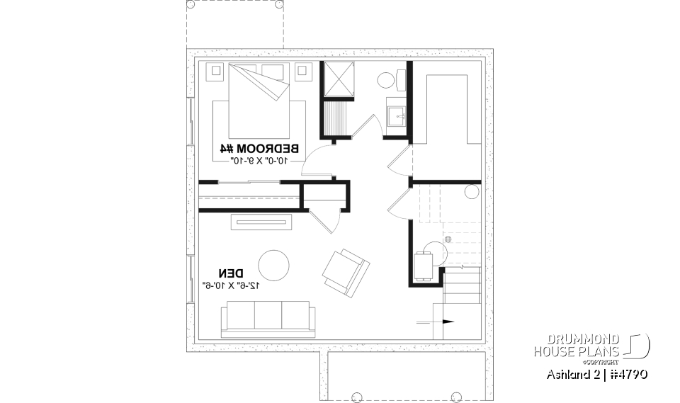 Finished basement (Optional $) - Small 2 story house plan with 3 to 4 bedrooms, laundry room on main floor, optional finished basement ($) - Ashland 2