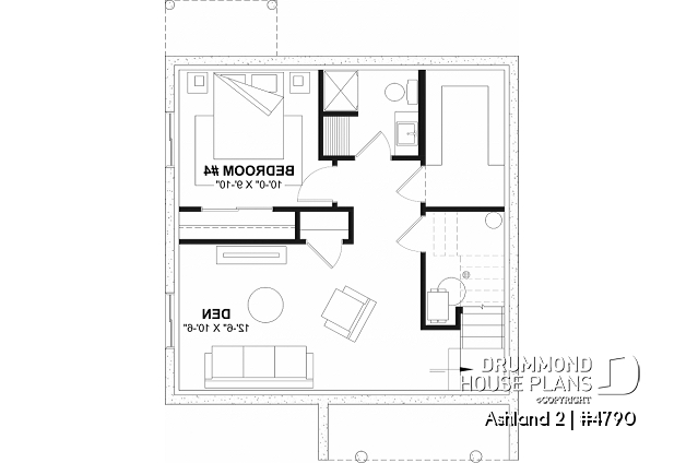 Finished basement - Small 2 story house plan with 3 bedrooms, and laundry room on main floor - Ashland 2