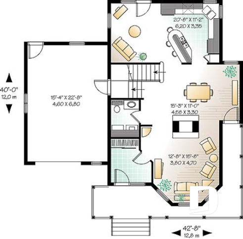 1st level - Beautiful Modern Victorian house plan, 3 to 4 bedrooms, 2.5 baths, bonus room, garage, fireplace, seating area - The Honeycomb 3