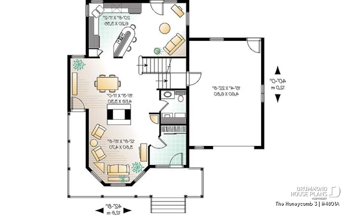 1st level - Beautiful Modern Victorian house plan, 3 to 4 bedrooms, 2.5 baths, bonus room, garage, fireplace, seating area - The Honeycomb 3