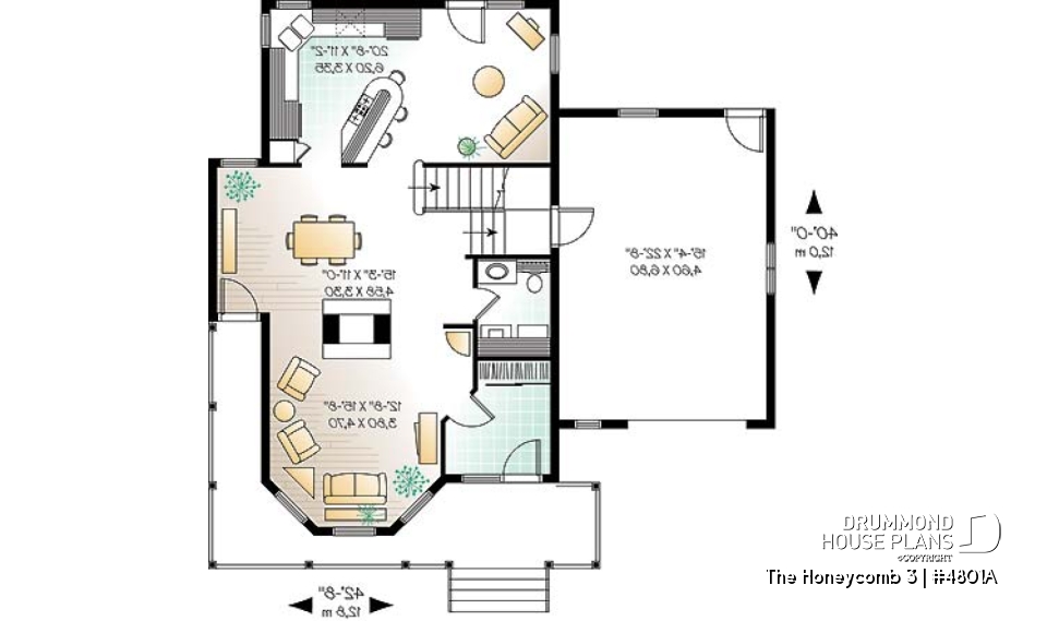 1st level - Beautiful Modern Victorian house plan, 3 to 4 bedrooms, 2.5 baths, bonus room, garage, fireplace, seating area - The Honeycomb 3