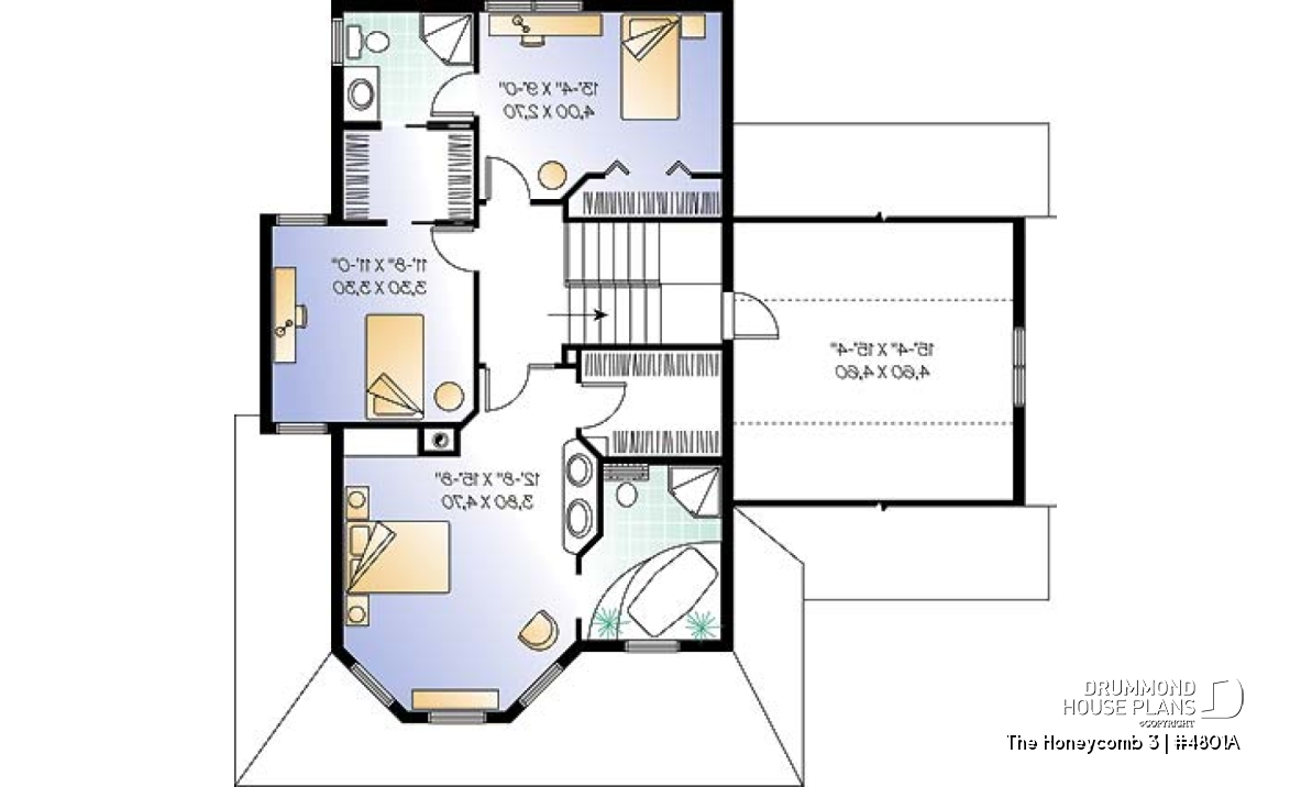2nd level - Beautiful Modern Victorian house plan, 3 to 4 bedrooms, 2.5 baths, bonus room, garage, fireplace, seating area - The Honeycomb 3