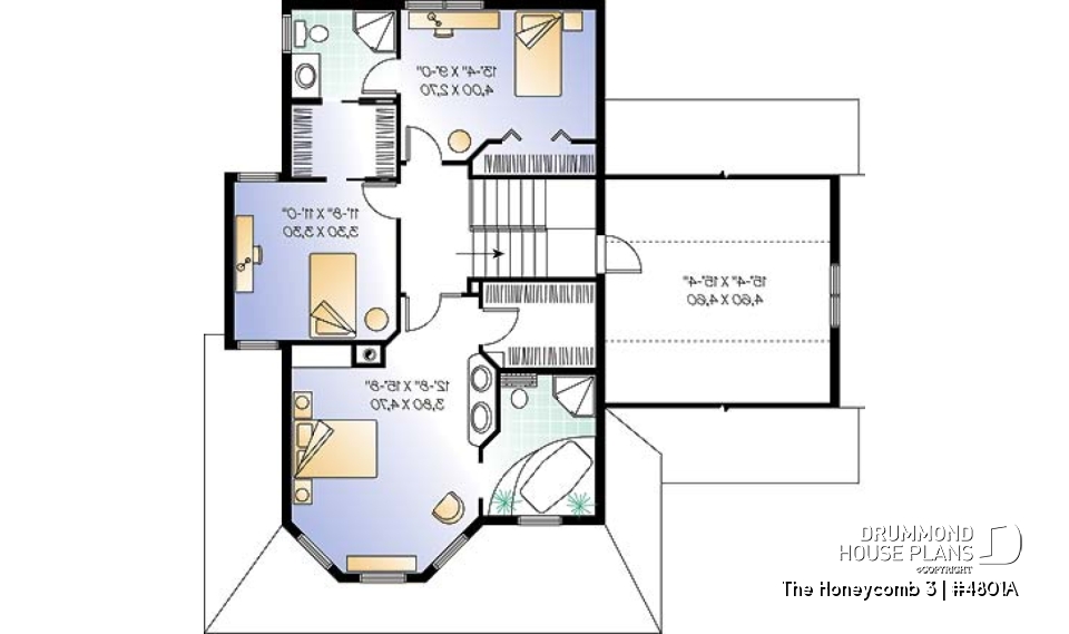2nd level - Beautiful Modern Victorian house plan, 3 to 4 bedrooms, 2.5 baths, bonus room, garage, fireplace, seating area - The Honeycomb 3