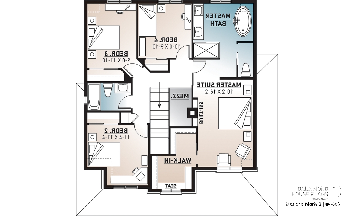 2nd level - European 2 storey house plan, 4 bedroom with wrap around porch and garage - Manor's Mark 2