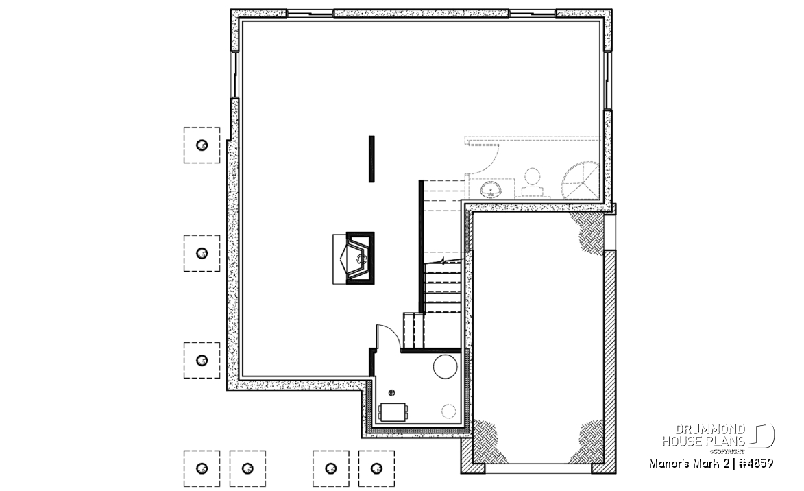 Basement - European 2 storey house plan, 4 bedroom with wrap around porch and garage - Manor's Mark 2
