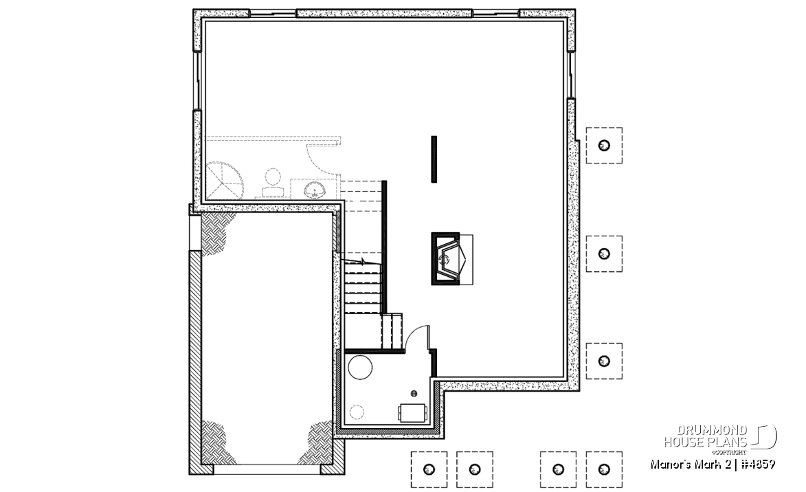 Basement - European 2 storey house plan, 4 bedroom with wrap around porch and garage - Manor's Mark 2