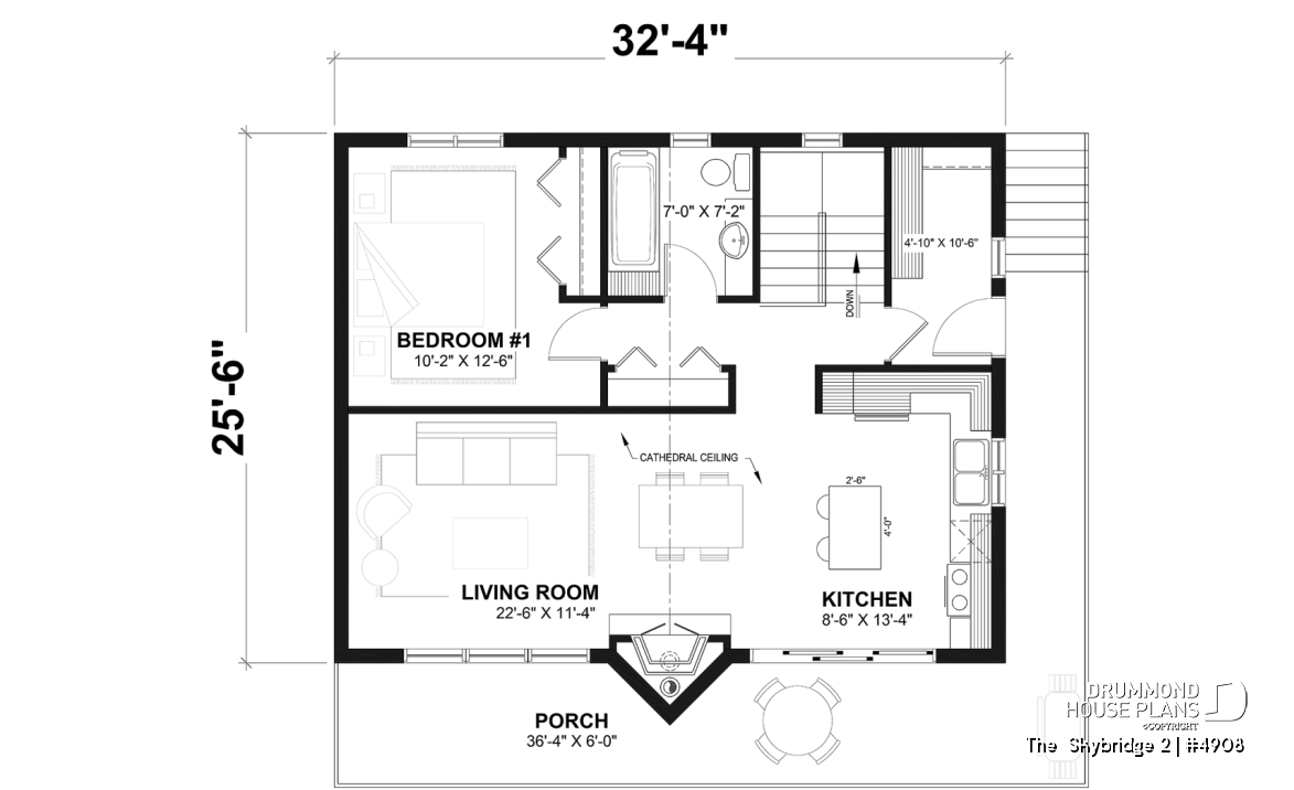 1st level - Ski chalet house plan with master on main level, 2 living rooms, 3 bedrooms, walkout basement, fireplaces - The  Skybridge 2