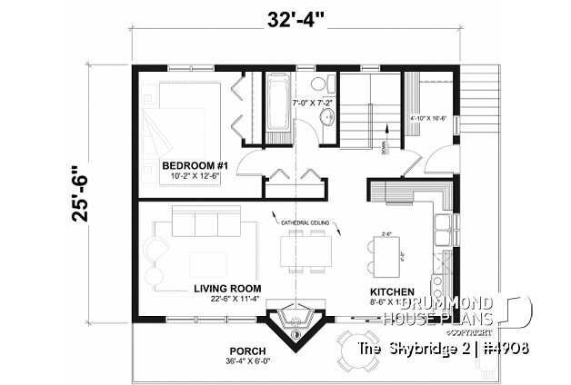1st level of house plan 4908 1st level - Ski chalet house plan with master on main level, 2 living rooms, 3 bedrooms, walkout basement, fireplaces - The Skybridge 2