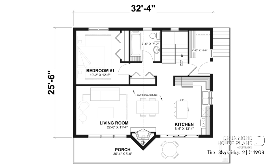 1st level - Ski chalet house plan with master on main level, 2 living rooms, 3 bedrooms, walkout basement, fireplaces - The  Skybridge 2